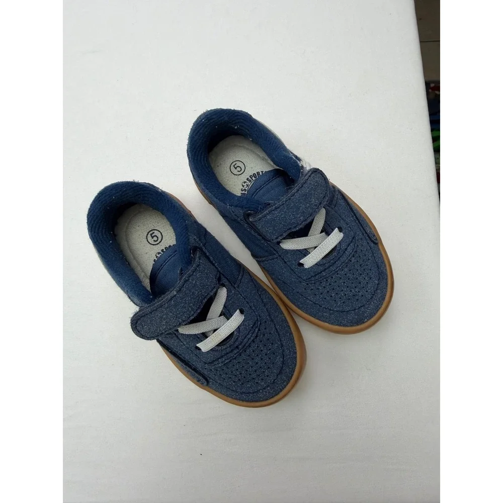 US Sports Skate Toddler Boys Navy Blue Gum Sole Sneakers Size 5 Hook Loop Strap